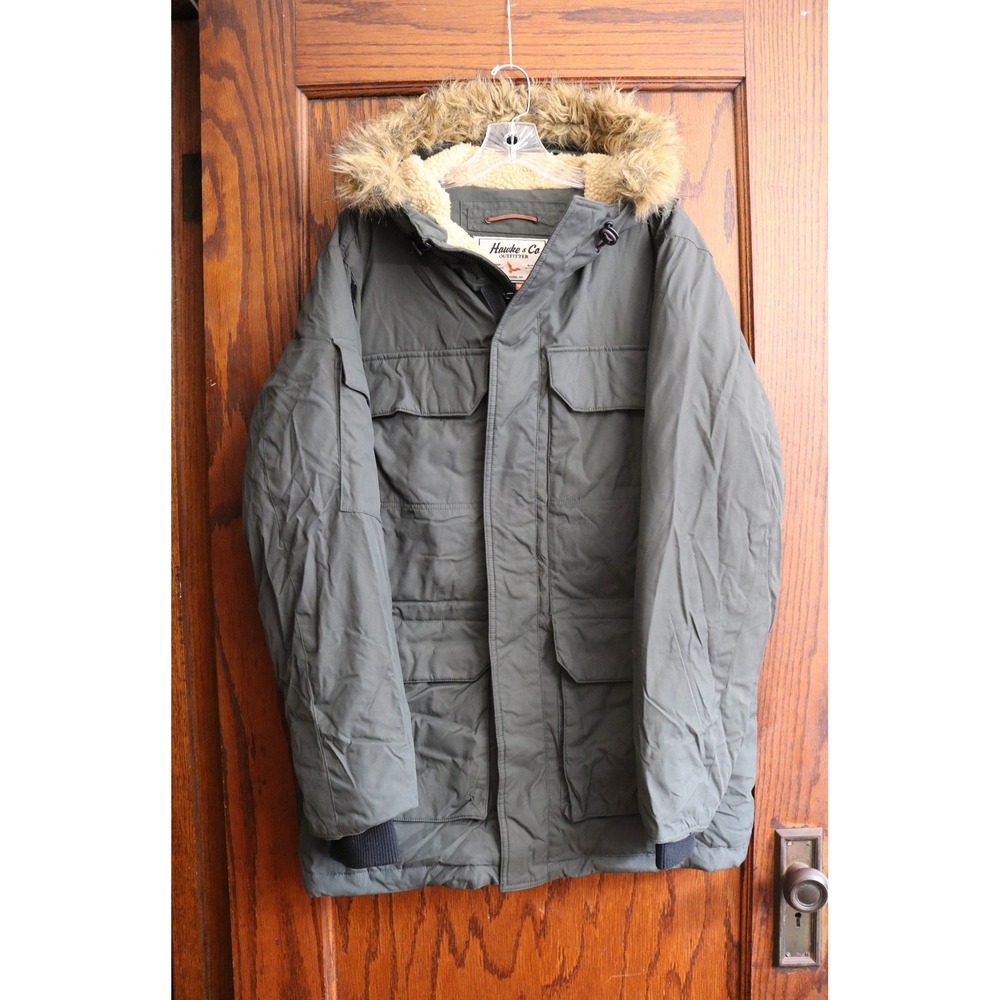 HAWKE and CO Outfitter Parka Jacket Mens Medium Olive Green Down Hooded Gorpcore
